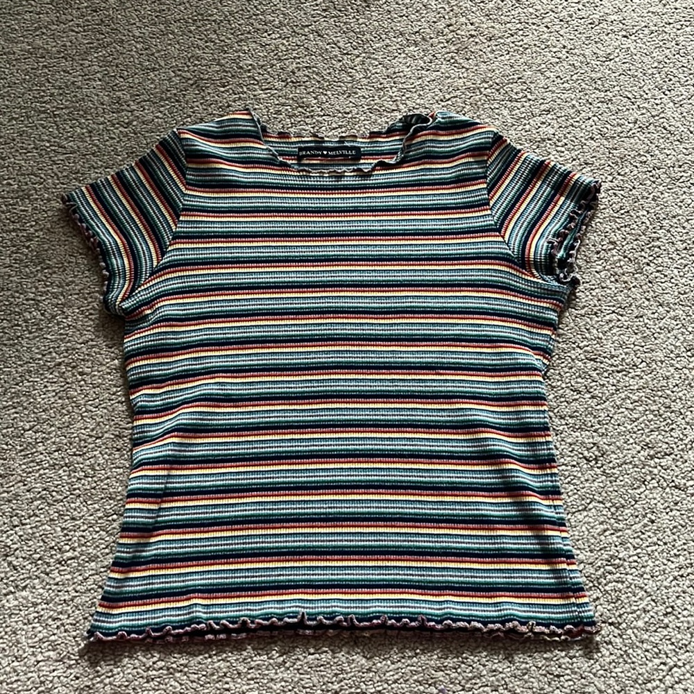 Multi colored crop top with lettuce edge details